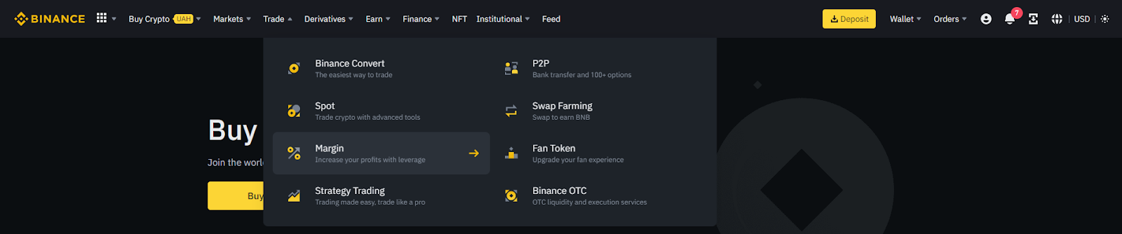 How to short crypto on Binance with margin trading Step 2