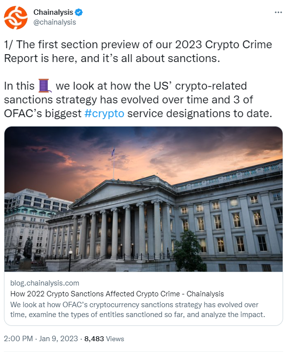 Chainanalysis tweet Sanctions Crypto