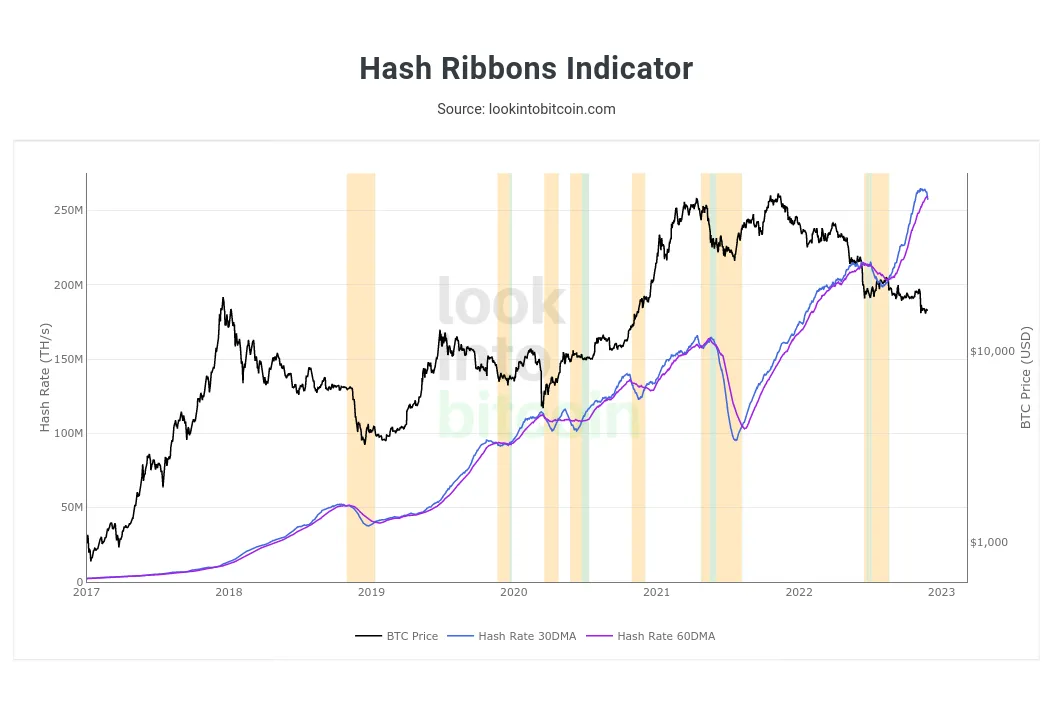 Bitcoin Hash Ribbons chart. Source: LookIntoBitcoin
