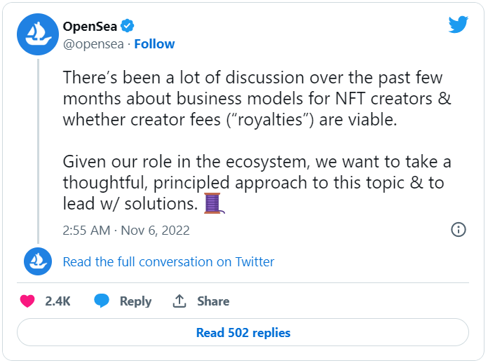 Open Sea Twitter screennshot