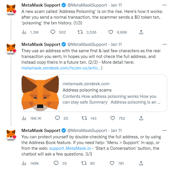 Meta Mask Address Poisoning Tweet