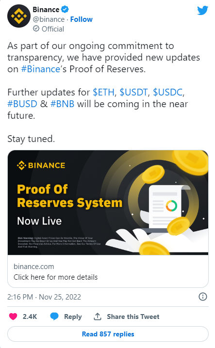 Binance Tweet