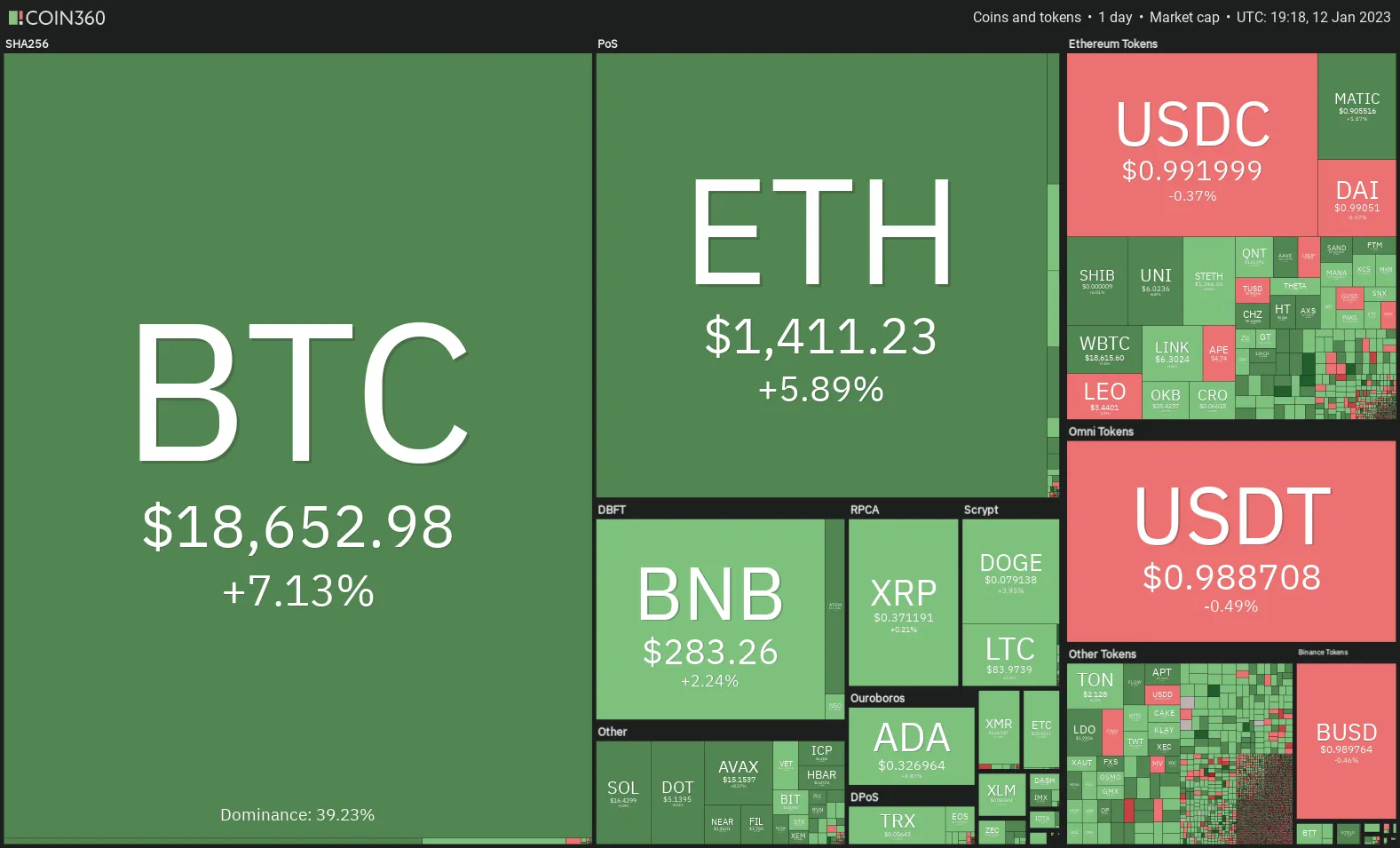 Daily cryptocurrency market performance. Source - Coin360